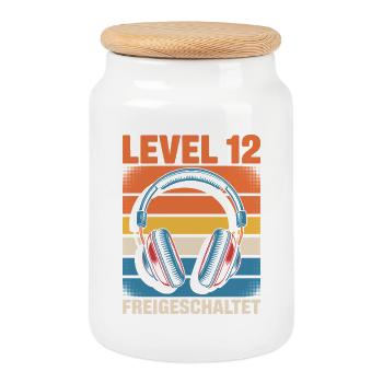 Geburtstag Level 12 Freigeschaltet - Keksdose mit Holzdeckel - Weiß - Vorne