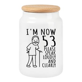 53rd Birthday 53rd 53rd I am now 53 years old - Cookie Jar with Wooden Lid - white - Front