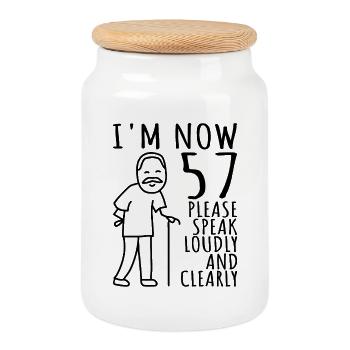 57th Birthday 57s 57th I'm 57th Now 57 Years - Cookie Jar with Wooden Lid - white - Front