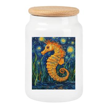 Hippocampe Style Van Gogh Nuit étoilée - Boîte à biscuits avec couvercle en bois - blanc - Devant