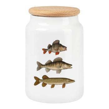 Pike Zander Perch Predatory Fish Fishing Anglers - Cookie Jar with Wooden Lid - white - Front