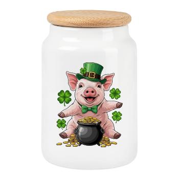 Trèfle de cochon chanceux - Boîte à biscuits avec couvercle en bois - blanc - Devant