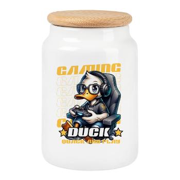 Canard dans le style gaming - Boîte à biscuits avec couvercle en bois - blanc - Devant