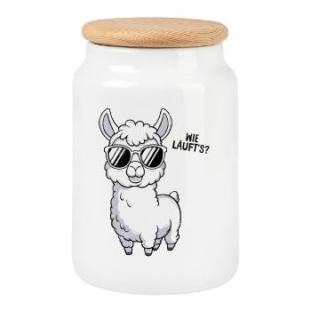 Alpaga COMMENT ÇA SE PASSE ? Lama Drôle - Boîte à biscuits avec couvercle en bois - blanc - Devant