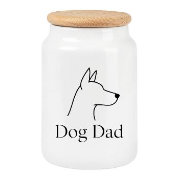 Dog Dad – Minimalist Dog Line Art - Cookie Jar with Wooden Lid - white - Front