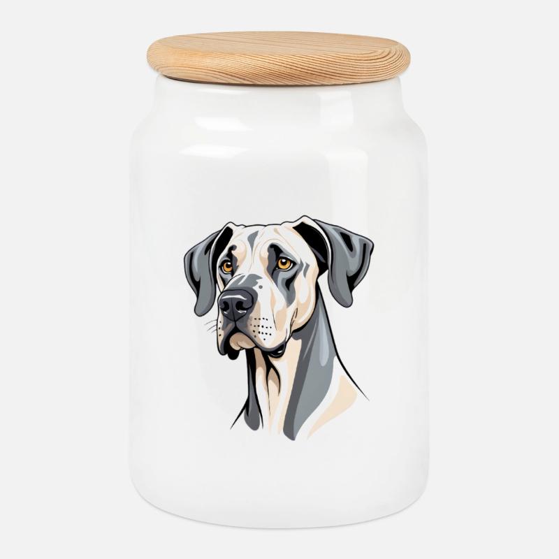 Dane Hund Kopfportrait - Keksdose mit Holzdeckel - Weiß