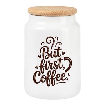 But First Coffee Kaffee Spruch für Morgenmuffel - Boîte à biscuits avec couvercle en bois - blanc - Devant