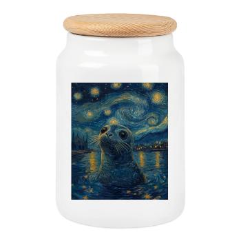 Robbe Van Gogh Style Nuit étoilée - Boîte à biscuits avec couvercle en bois - blanc - Devant