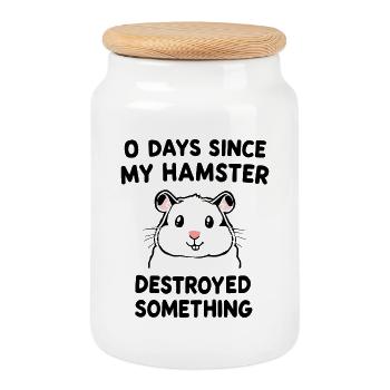 0 jours depuis que mon hamster a détruit quelque chose d’amusant - Boîte à biscuits avec couvercle en bois - blanc - Devant