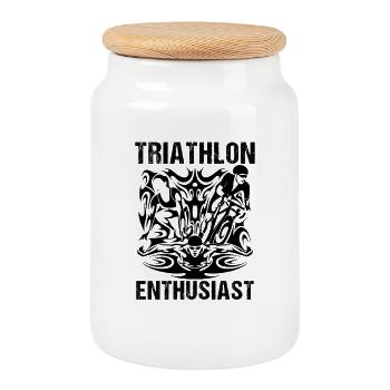 Triathlon Natation Cyclisme Course à pied Sports vintage - Boîte à biscuits avec couvercle en bois - blanc - Devant