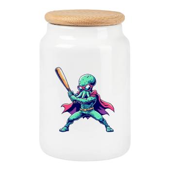 Baseball Oktopus Superheld - Keksdose mit Holzdeckel - Weiß - Vorne