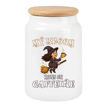 My broom runs on caffeine - Hexe Hexen Hexenbesen - Keksdose mit Holzdeckel - Weiß - Vorne