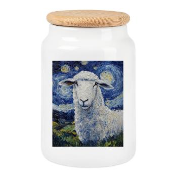 Mouton style Van Gogh Nuit étoilée - Boîte à biscuits avec couvercle en bois - blanc - Devant