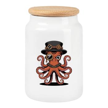 Pieuvre dans le style steampunk avec monocle - Boîte à biscuits avec couvercle en bois - blanc - Devant
