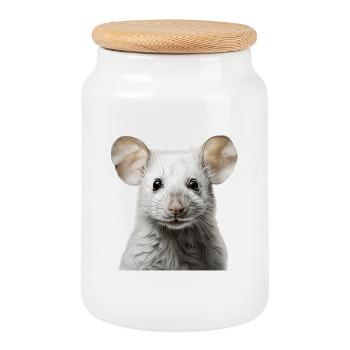 Süße Maus – niedliches Tierportrait - Keksdose mit Holzdeckel - Weiß - Vorne