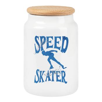 Speed Skater Eisschnelllauf Shirt - Keksdose mit Holzdeckel - Weiß - Vorne
