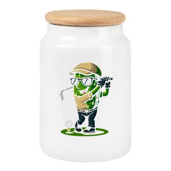 dessin animé de golfeur de cactus - Boîte à biscuits avec couvercle en bois - blanc - Devant