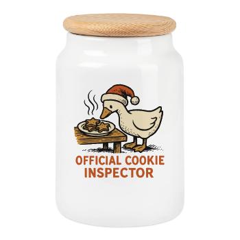 Goose Christmas Funny Santa Official Cookie - Cookie Jar with Wooden Lid - white - Front