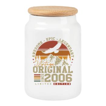 Original 2006 Vintage Vintage Anniversaire Rétro - Boîte à biscuits avec couvercle en bois - blanc - Devant