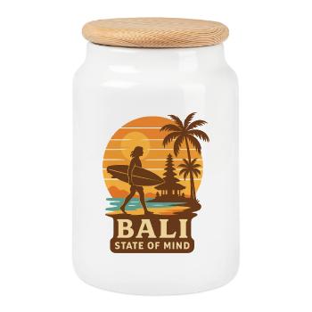 Bali State of Mind – Surf & Sunset Design - Keksdose mit Holzdeckel - Weiß - Vorne