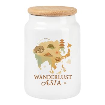 Wanderlust Asia – Reiselust Asien Karte - Keksdose mit Holzdeckel - Weiß - Vorne