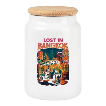 Lost in Bangkok – Streetlife & Adventure Design - Cookie Jar with Wooden Lid - white - Front