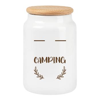 J’adore le camping - Boîte à biscuits avec couvercle en bois - blanc - Devant