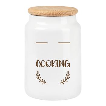I Love Cooking Heart Design - Cookie Jar with Wooden Lid - white - Front