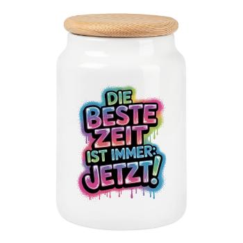 The best time is always live now Carpe Diem - Cookie Jar with Wooden Lid - white - Front