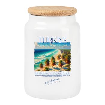 Turkey Bodrum Beach Holiday Design – Visit Bodrum - Cookie Jar with Wooden Lid - white - Front