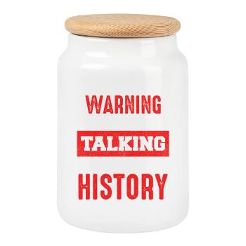 Warning History Talk Now - Cookie Jar with Wooden Lid - white - Front