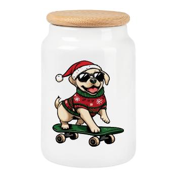 Labrador Chien Noël Drôle - Boîte à biscuits avec couvercle en bois - blanc - Devant