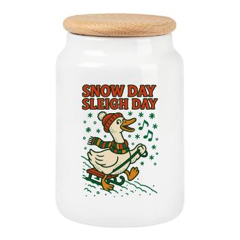 Gans Weihnachten Lustiger Weihnachtsmann Schnee Tag Schlitten - Keksdose mit Holzdeckel - Weiß - Vorne