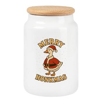 Christmas Goose Merry Honkmas Santa Fun - Cookie Jar with Wooden Lid - white - Front