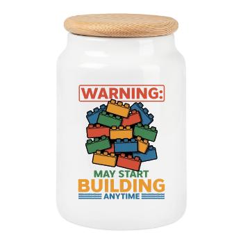 Blocs de construction Enfants Brick Builder - Boîte à biscuits avec couvercle en bois - blanc - Devant
