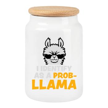 I Identify As A Probllama Cool Lama Problem Spruch - Cookie Jar with Wooden Lid - white - Front