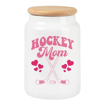 hockey mom - Cookie Jar with Wooden Lid - white - Front