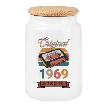 Original 1969 Limited Edition Birthday Gift - Cookie Jar with Wooden Lid - white - Front