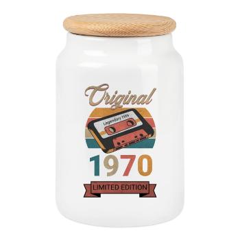 Cadeau d’anniversaire original en édition limitée des années 1970 - Boîte à biscuits avec couvercle en bois - blanc - Devant