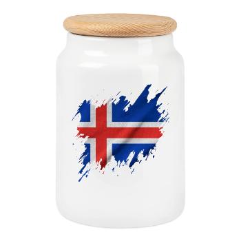 Island-Flagge, zerrissen Stil - Keksdose mit Holzdeckel - Weiß - Vorne