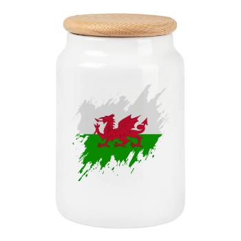 Flag of Wales, torn style - Cookie Jar with Wooden Lid - white - Front