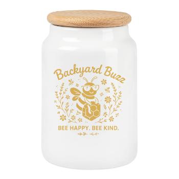 Backyard Buzz Bee Happy Bee Child - Cookie Jar with Wooden Lid - white - Front