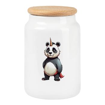 Panda Einhorn Cape Cartoon - Keksdose mit Holzdeckel - Weiß - Vorne