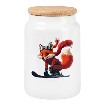 Fox Skier Adventure - Boîte à biscuits avec couvercle en bois - blanc - Devant