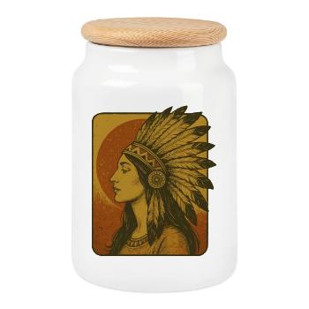 Coiffe en plumes amérindiennes vintage - Boîte à biscuits avec couvercle en bois - blanc - Devant