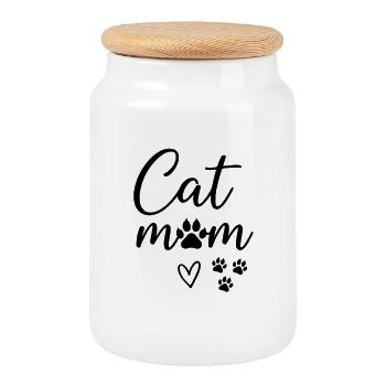 Chat Maman Chat Amant Chat Maman - Boîte à biscuits avec couvercle en bois - blanc - Devant