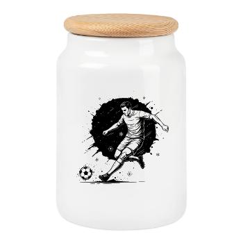Illustration de ballon de football - Boîte à biscuits avec couvercle en bois - blanc - Devant