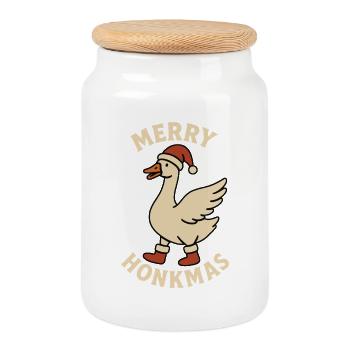 Oie Noël Drôle Père Noël Merry Honkmas - Boîte à biscuits avec couvercle en bois - blanc - Devant