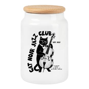 Cat Noir Jazz Club Contrebasse Cat - Boîte à biscuits avec couvercle en bois - blanc - Devant