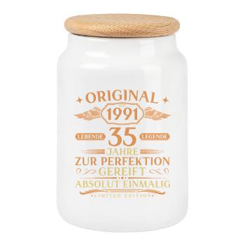 35. Geburtstag Geschenkidee Jahrgang 1991 geboren - Keksdose mit Holzdeckel - Weiß - Vorne